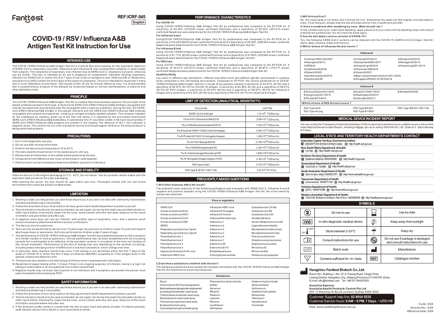 Fanttest Plus RSV/COVID-19/Influenza A&B Antigen Test Kit – 1 Test